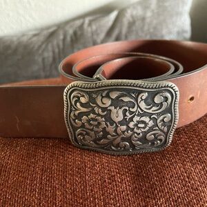 American Eagle Outfitters Brown Leather Belt with Silver Buckle